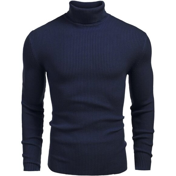 ❤️ Mens Ribbed Slim Fit Knitted Pullover Casual Turtleneck Classic  Sweater - Picture 1 of 8